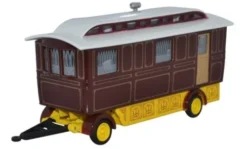 Oxford Anhänger Showmans Caravan, dunkelrot/gelb, 1:76, Clearance