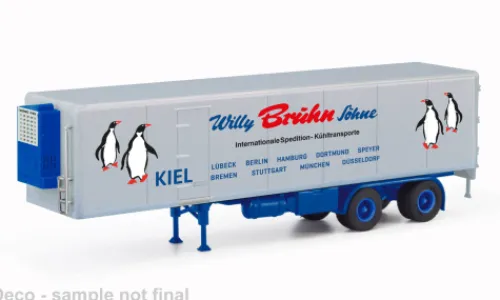 Herpa / Modellbau Schwarz Auflieger Kühlkofferauflieger, Willy Bruhn, 1:87, Hot