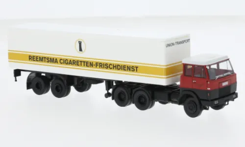 Brekina Hanomag Henschel F 221 S Koffer-SZ, 1969, Union Transport - Reemtsma, 1:87, Hot