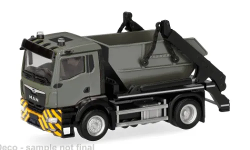 Herpa MAN TGS NN Meiller Absetzkipper AK12, dunkelgrau/gelb, 1:87, Hot