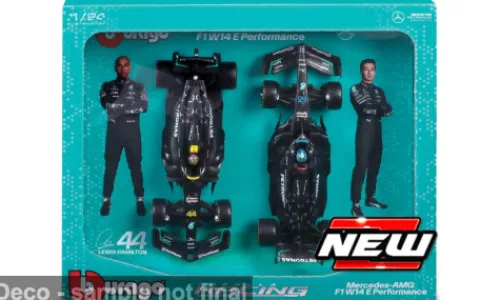 Bburago Mercedes 2er-Set: AMG Petronas F1 W14 E, 2023, L.Hamilton/G.Russell, 1:24, Outlet