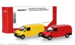 Herpa MiniKit Mercedes 2er Set: Vito Kasten (W639), gelb/rot, 2002, 1:87, New