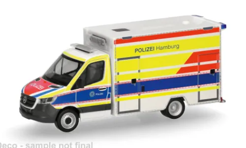 Herpa Mercedes Sprinter 18 Fahrtec RTW, Polizei Hamburg, 1:87, Sale
