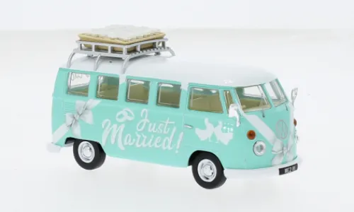 Corgi VW T1 Camper, türkis/Dekor, Just Married, 1:43,